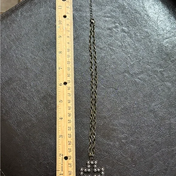 Unique Bronze Cross Pendant Necklace With Silver Crystal Accents. NWT - Picture 4 of 5